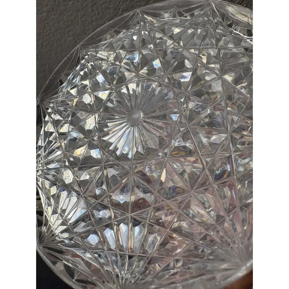 Vintage Clear Plastic Covered Candy Dish Trinket Box Starburst Diamond Pattern